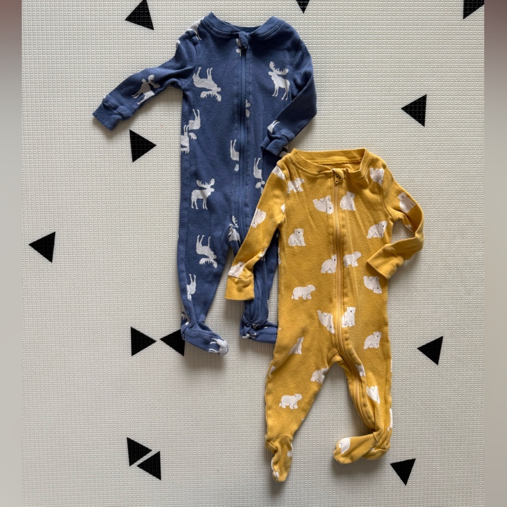 Dip|Baby boy Blue & Yellow long sleeve footie pajamas,polar bear & moose print•